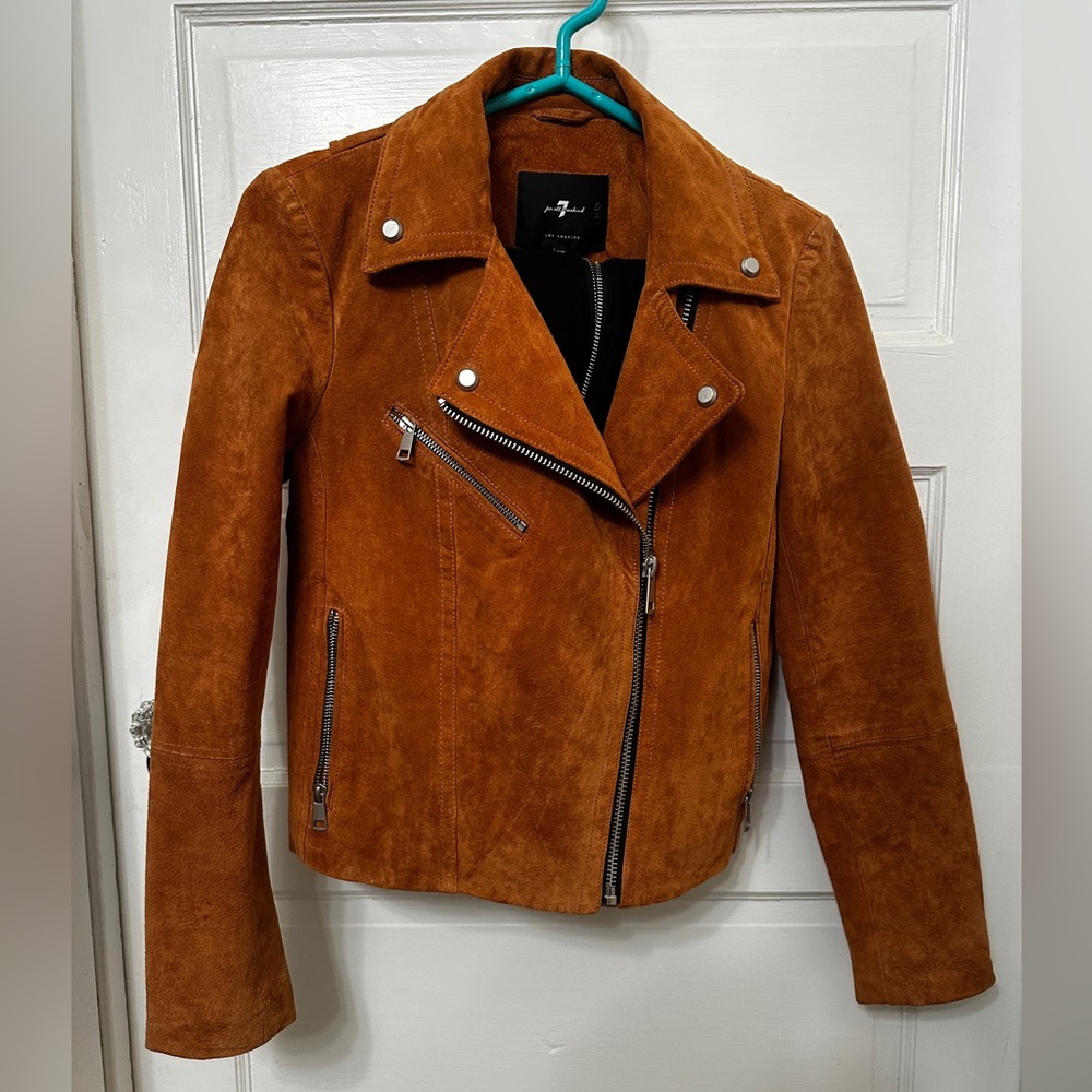 7 for all Mankind Leather Biker Jacket - Rust